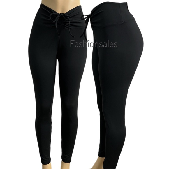 Victoria’s Secret Pink Active high Waist Full Length Ruched V leggings Black L - Picture 3 of 5